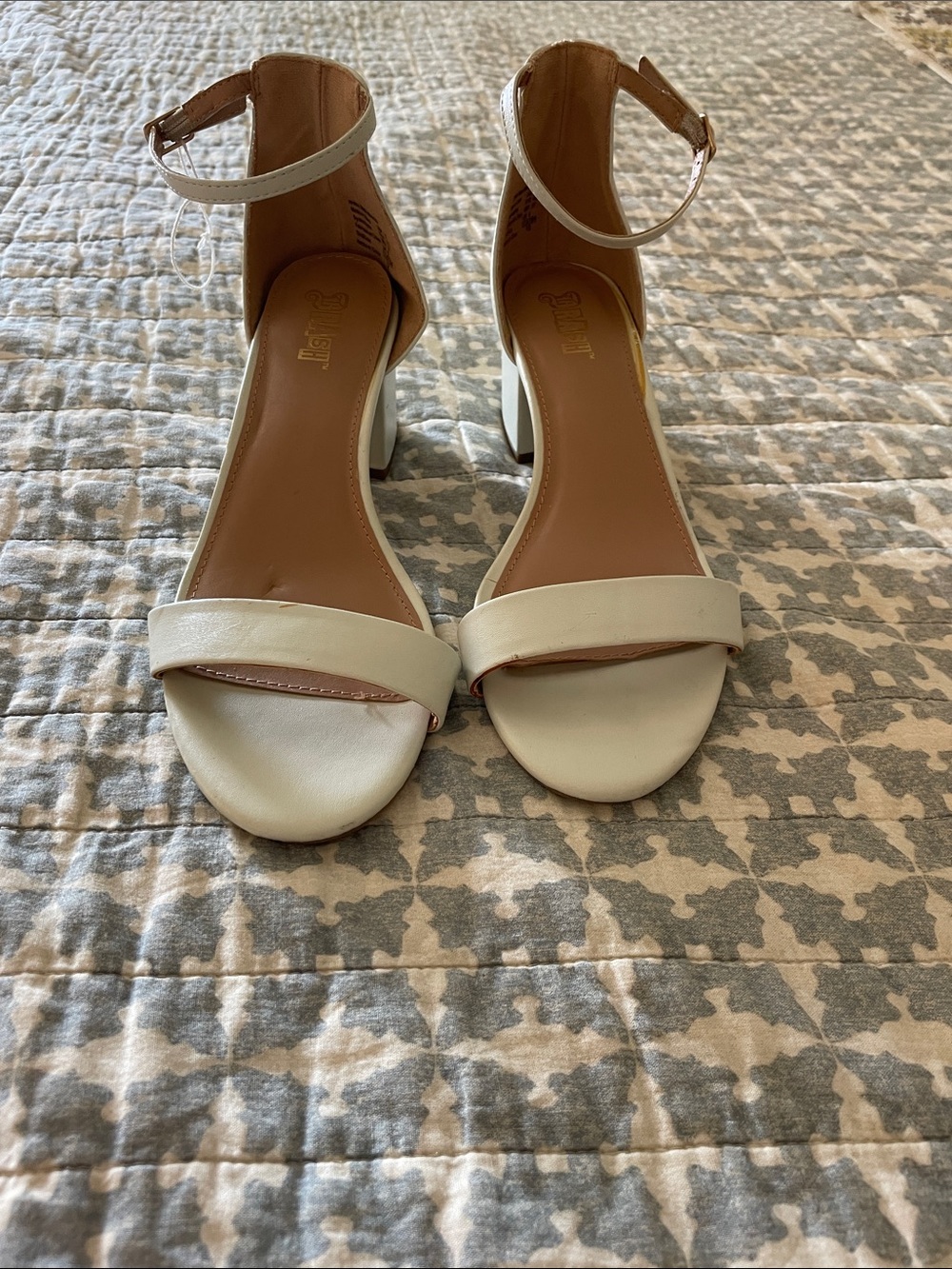 Ankle-Strap Block Heel Sandals in White